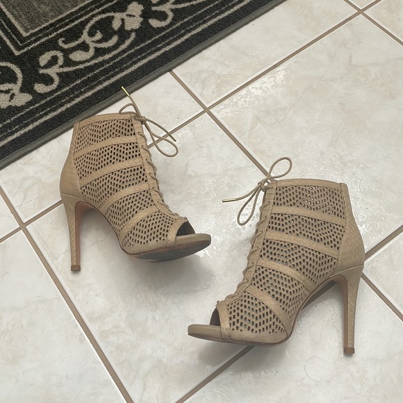 Joie Laser Cut Suede and snake skin Trimmed booties. - Picture 6 of 16